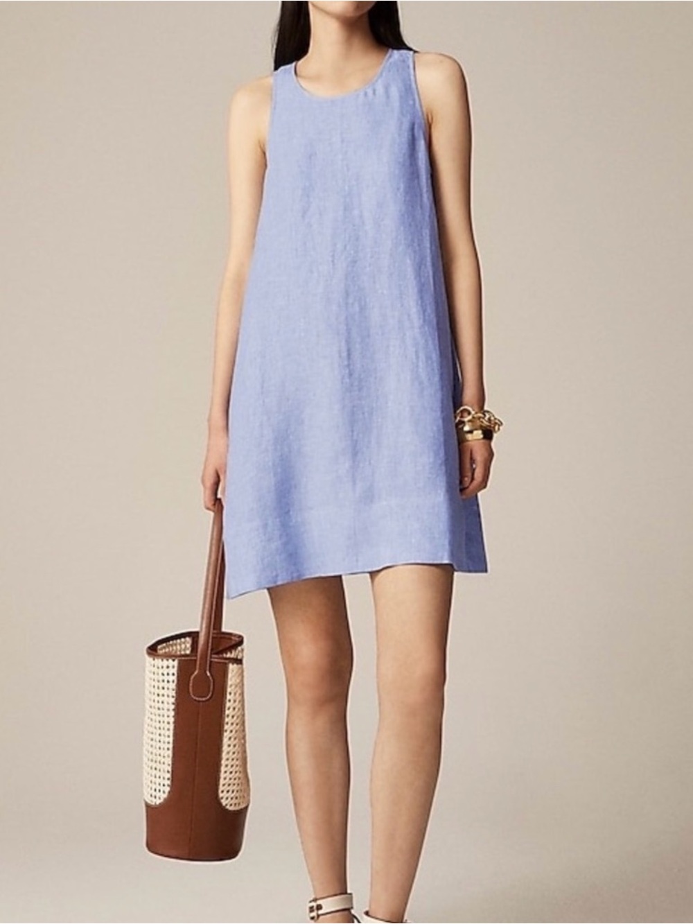 J. Crew Maxine NWT button back Linen Shift Dress, Blue, LP